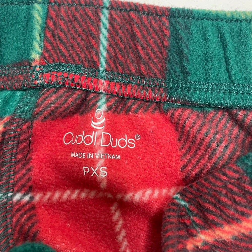 Cuddl Duds‎ PXS Fleece Pajama Set Green Red Plaid Loungewear Sleep Christmas PJ